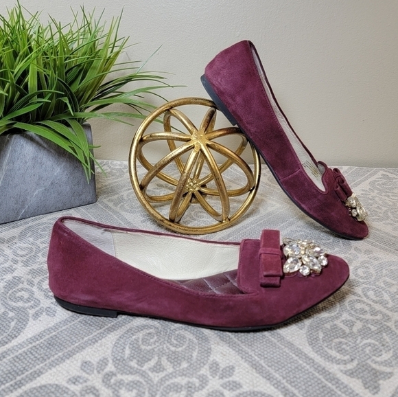Michael Kors Felicity Merlot suede Flats with rhinestones Holiday Size 6.5 - Picture 3 of 15